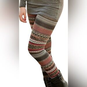 La Classic Couture boho red striped flannel design stretchy leggings women's M/L